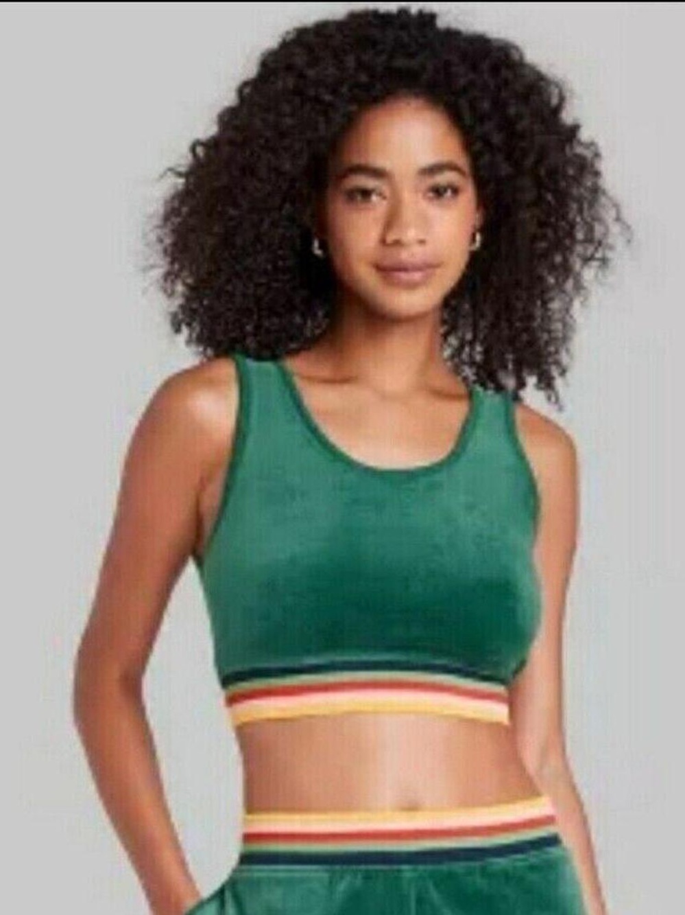 Wild Fable‎ Women's Velour Striped Cropped Tank Top bralette green Size small